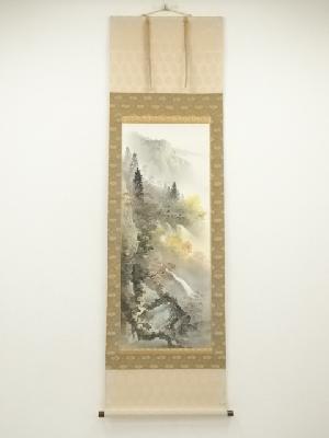 古藤紫山筆　錦秋　彩色山水　肉筆絹本掛軸（共箱）